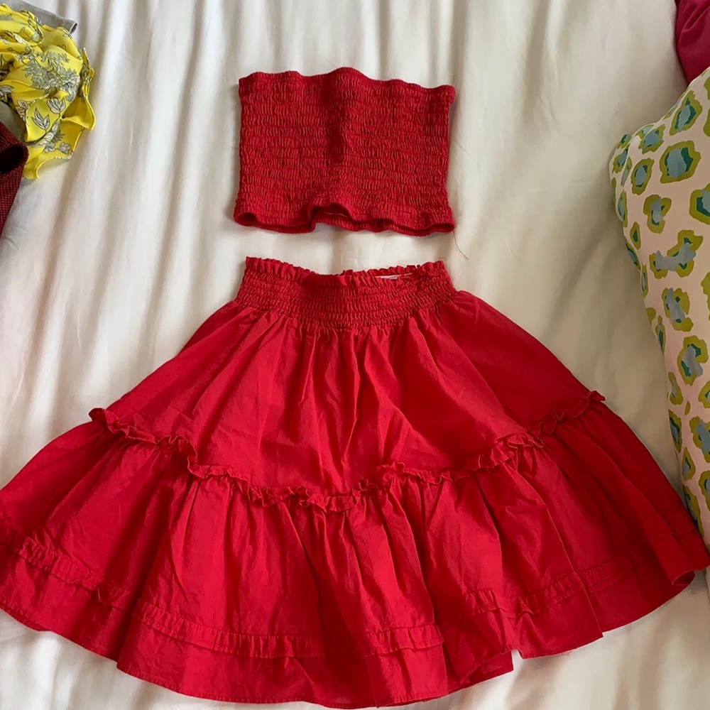 Misguided red two piece skirt set